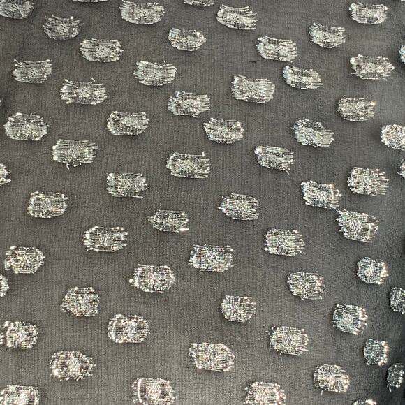 Size M Black Silver Metallic Silk Dots Long Sleeve Shirt - Picture 2 of 7